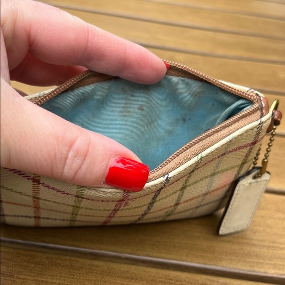 Coach Plaid Wristlet with Blue Stripe. Used. - Picture 4 of 11
